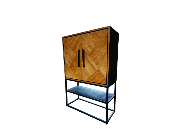 BLACK JADIOR (Full Teakwood) - Cabinet 2 Doors 1 Open Rack