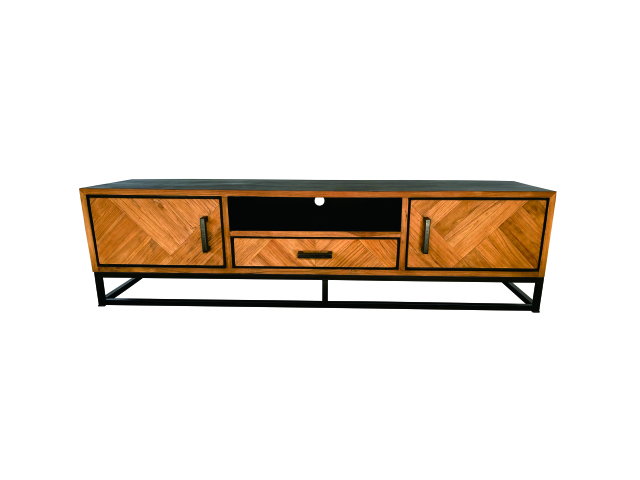 BLACK JADIOR (Full Teakwood) - TV Cabinet 2 Doors 1 Drawer 1 Open Rack