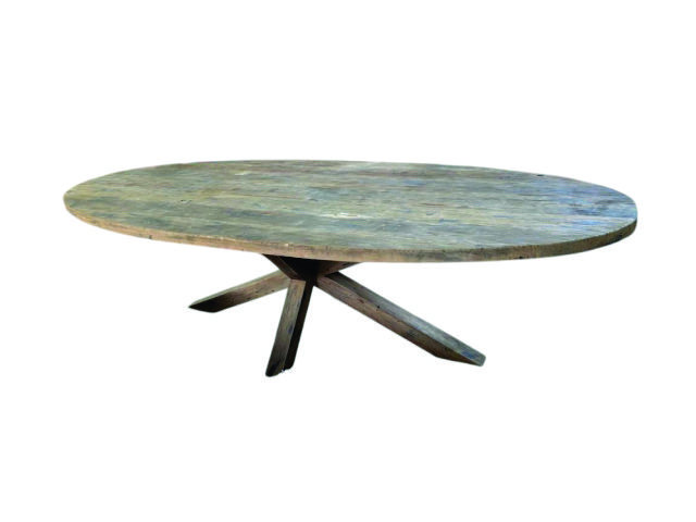 JAVA ANTIQUE - Oval Table with Wooden Spider Leg (Top 4 cm, Leg 10 x 10 cm)