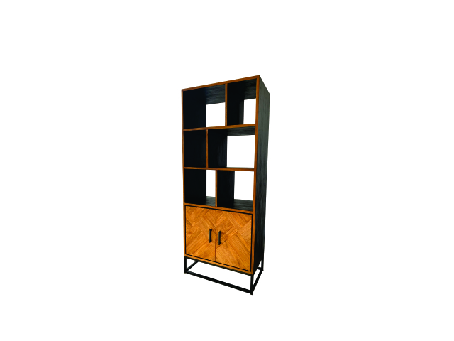 BLACK JADIOR (Full Teakwood) - Bookrack 2 Doors 6 Open Racks