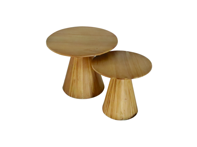 COFFEE TABLE ROUND WITH CONE WOODEN LEGS