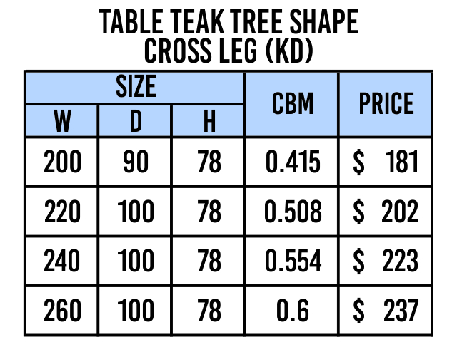 TREE SHAPE - Table Teak Tree Shape Cross Leg