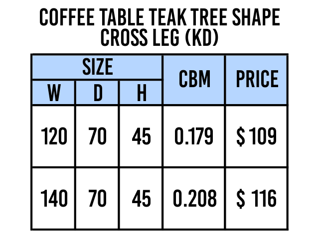 TREE SHAPE - Coffee Table Teak Tree Shape Cross Leg